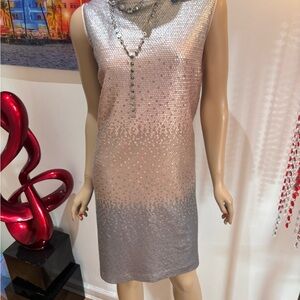 St. John Silver Sequin Dress evening shimmer XL 16 embellished new summer ombre